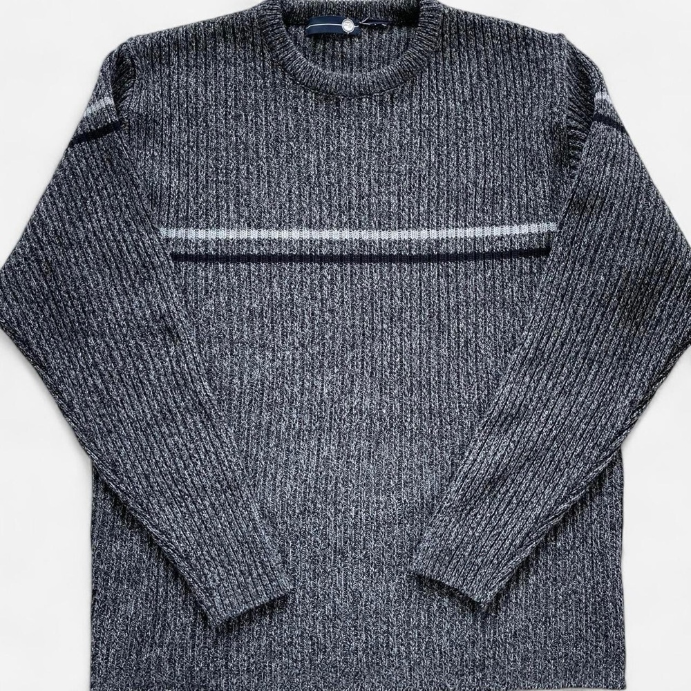 Vintage Xtreme Gear 90s Y2K Gray Blend Knit Striped Crewneck Sweater